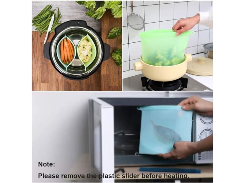 Sacs de conservation en silicone avec clips de fermeture, pour fruits, légumes et viandes (lot de 4), 1000 ml  - Conforama D