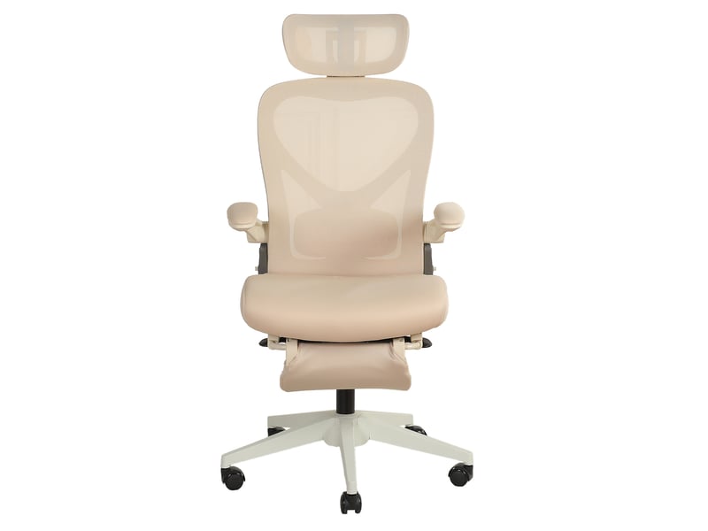  Chaise de bureau ergonomique 62 x 48,5 cm – crème – appuie-tête 3d, accoudoirs rabattables et dossier pliant  - Conforama A