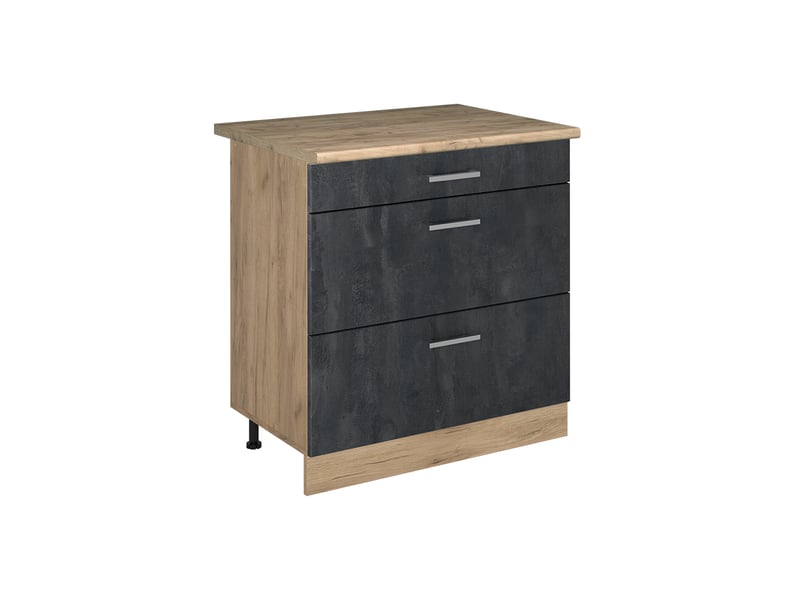 Vicco meuble cuisine, béton noirchêne doré, 80cm avec 3 tiroirs plan de travail chêne doré  - Conforama A