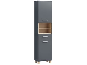 Colonne salle de bain, meuble salle de bain rangement avec 2 placards, tiroir et 2 compartiments ouverts, gris