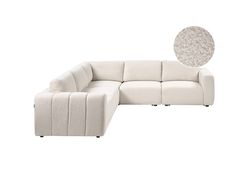 Canapé d'angle modulable 5 places kivvik bouclé blanc cassé côté droit  - Conforama A