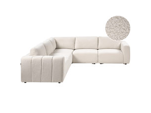 Canapé d'angle droit fixe BELIANI 5 places Tissu blanc avec coffre de rangement