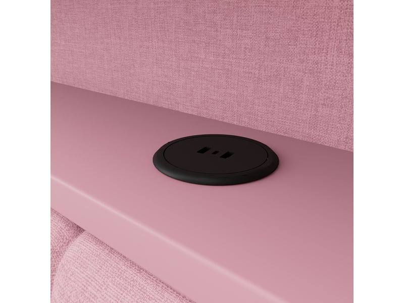  Lit une personne 90x200cm, style banquette rembourré lit adulte, port usb, éclairage led, rangement chaussures, deux tiroirs, rose  - Conforama D