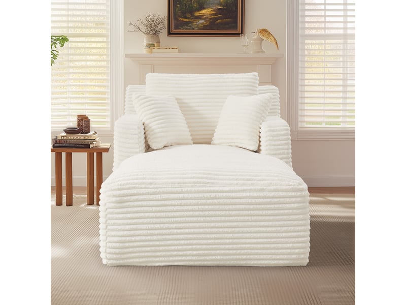  Méridienne convertible avec rembourrage confortable et usage relax ou couchage, en velours côtelé crème  - Conforama C