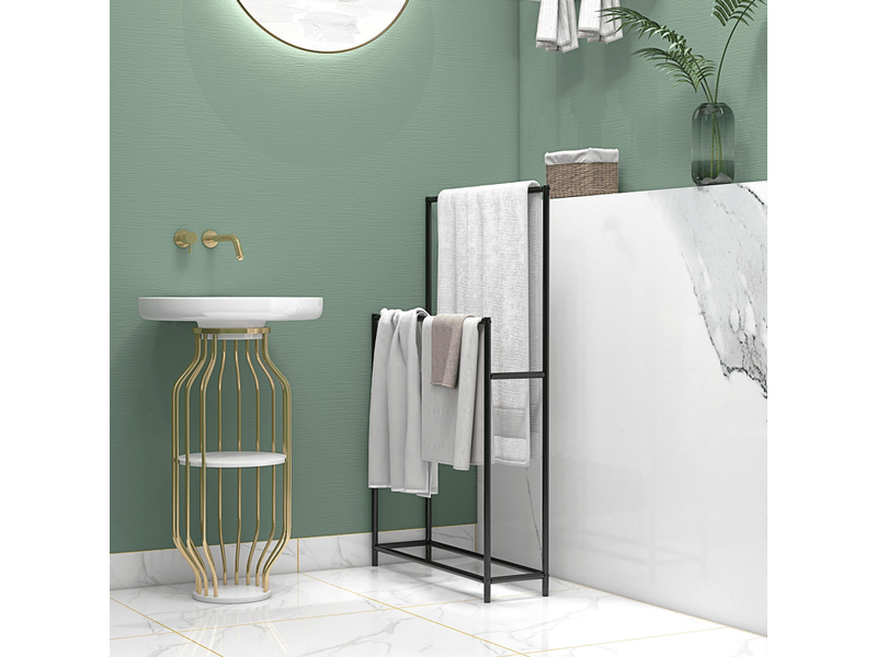 Porte serviettes sur pied sèche serviette 2 niveaux en métal pour la salle de bain,dim. 66lx20px110hcm,noir - Conforama D