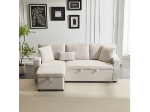 Canapé d'angle réversible convertible <strong>MODENVIE</strong> <strong></strong> 4 places Velours beige avec coffre de rangement