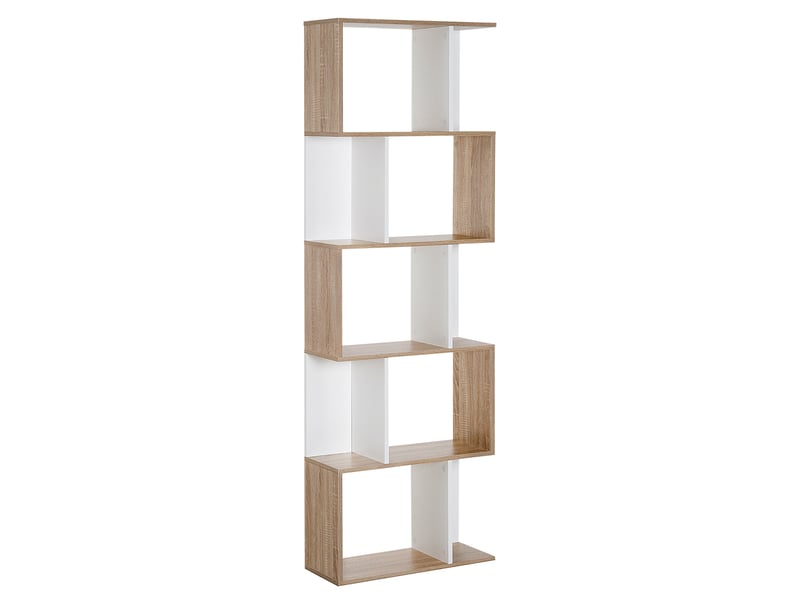  Étagère 5 niveaux en s, bois gain de place, séparation salonchambrebureau, bois et blanc, 60x24x184,5 cm.  - Conforama A