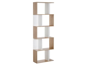 Étagère 5 niveaux en s, bois gain de place, séparation salonchambrebureau, bois et blanc, 60x24x184,5 cm.