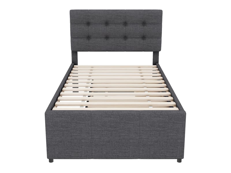  Lit gigogne gris 90x200/90x190 cm avec 3 tiroirs et tête de lit réglable  - Conforama A