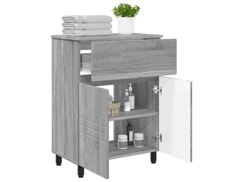  Unité de vanité de salle de bain, meuble de rangement sonoma gris 60x35x80 cm  - Conforama C