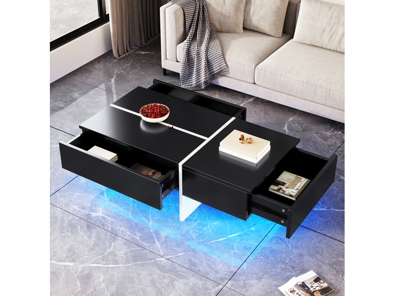  Table basse 100x50x34,5 cm, 3 tiroirs et led, panneau de particules, noir et blanc  - Conforama B