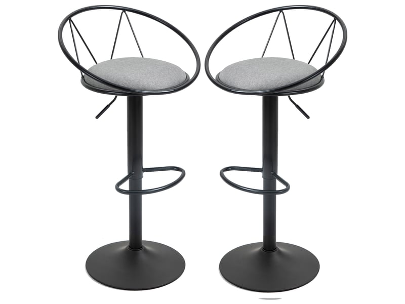  Ensemble de 2 tabourets de bar avec dossier et repose-pieds, hauteur réglable et assise rembourrée, gris  - Conforama A