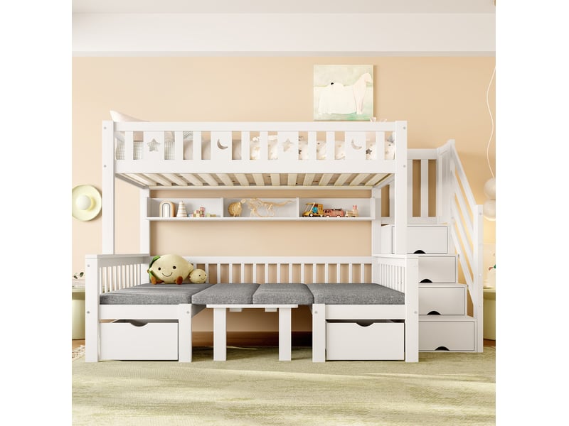  Lit mezzanine multifonction 90x200 cm avec bureau pliant blanc  - Conforama D