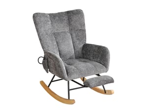 Fauteuil à bascule avec dossier ergonomique, coussins réglables et rangement latéral en chenille gris foncé