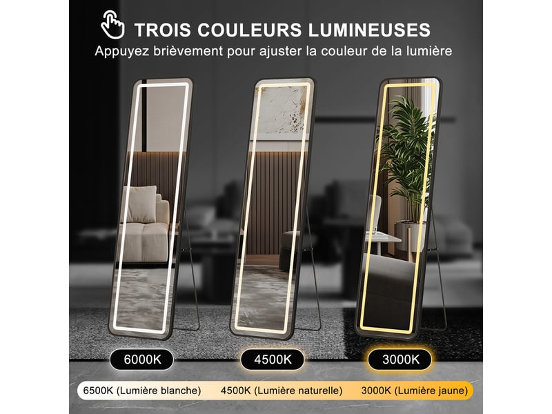  Miroir plein pied led - 150 x 40 cm - verre trempé coins arrondis tactile 3 couleurs - doré  - Conforama E