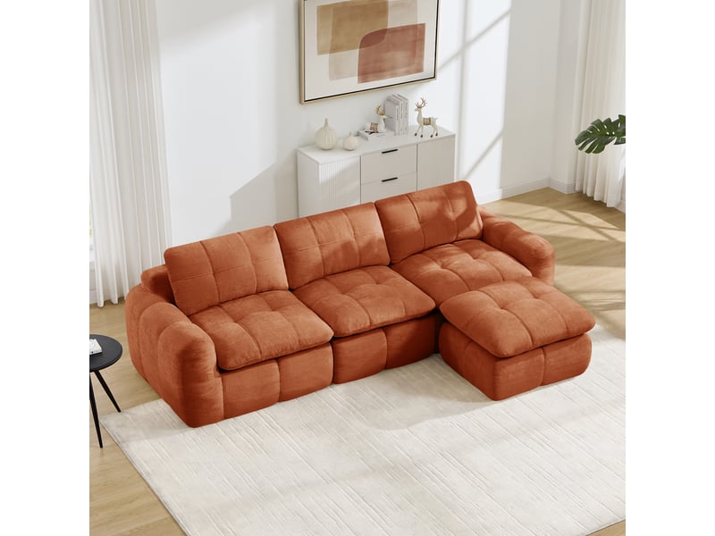 Canapé d’angle modulable 3 places en chenille orange – 264 x 160 x 68 cm Fay Lum - Conforama W