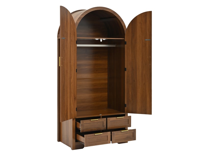 Armoire 2 portes avec penderie et 4 tiroirs 80x50x180 cm coloris noyer - Conforama E