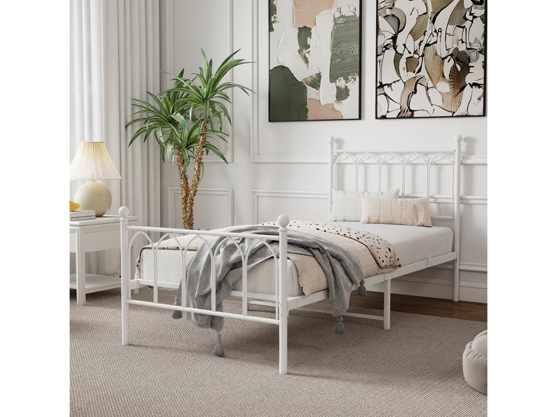Lit simple 90 × 200 cm avec rangement sous le lit et structure en métal, sans matelas, blanc - Conforama B