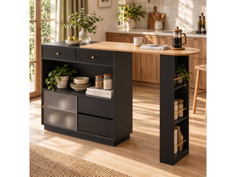 Îlot de cuisine extensible pivotant avec rangement et led evryae - Conforama D