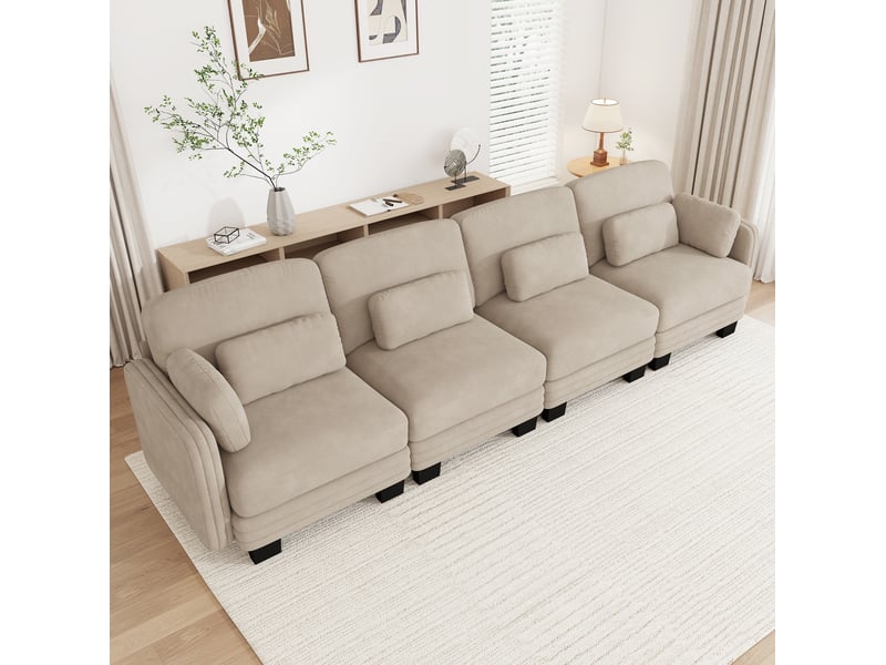 Canapé droit modulable 4 places 330x88x88 cm en chenille café clair - Conforama B
