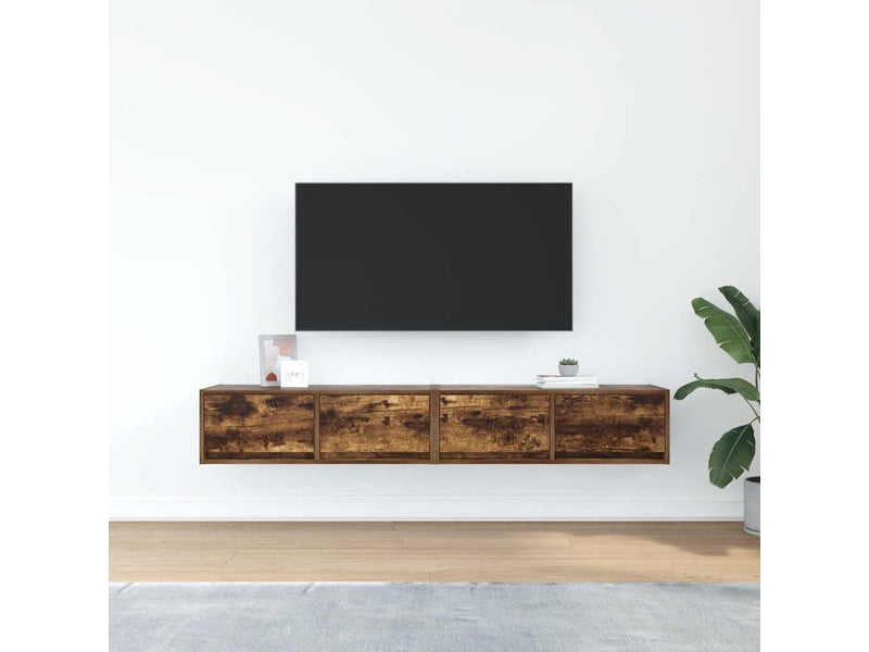  Lot de 2 meuble tv bas salon chêne fumé 80x31x25,5 cm bois d'ingénierie shl57742  - Conforama C