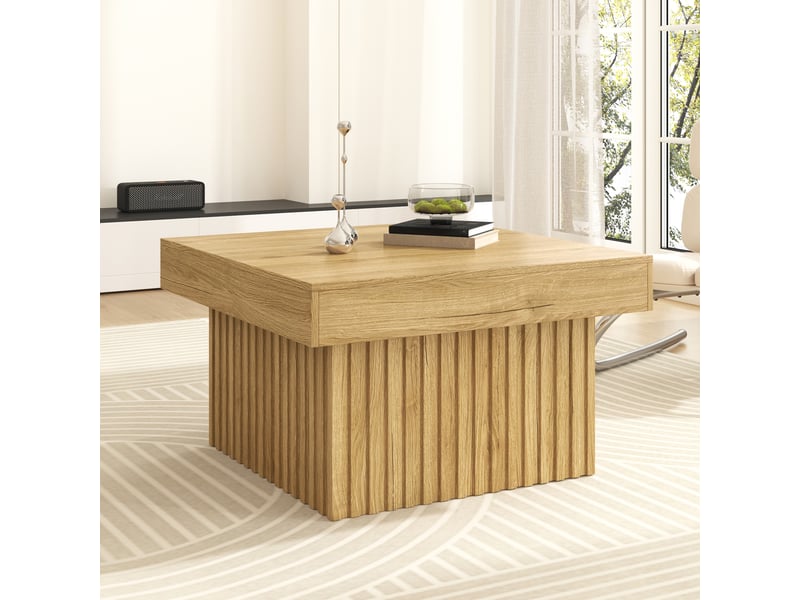  Table basse fixe pour salon en mdf et panneaux de particules 79×79×46 cm bois naturel  - Conforama B