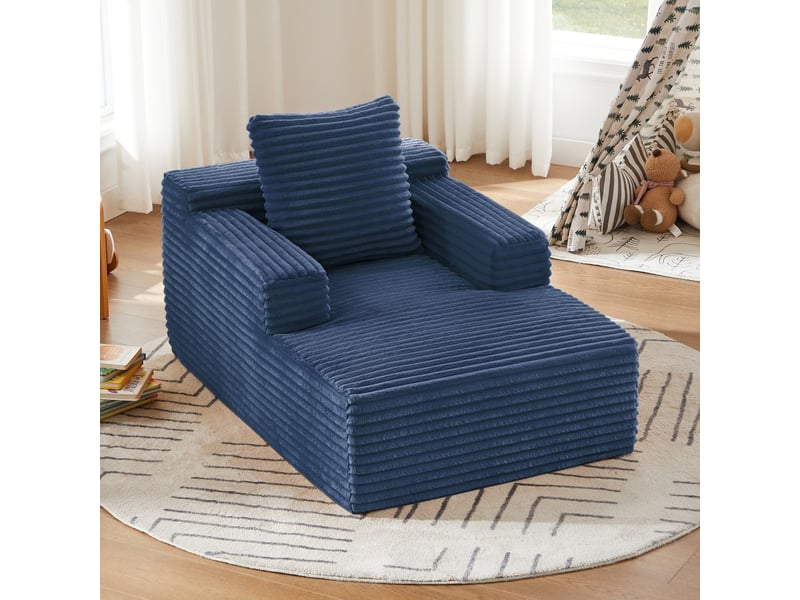  Chaise longue canapé en velours côtelé - méridienne confortable sans montage fauteuil relax de salon et bureau 1 place - bleu  - Conforama C