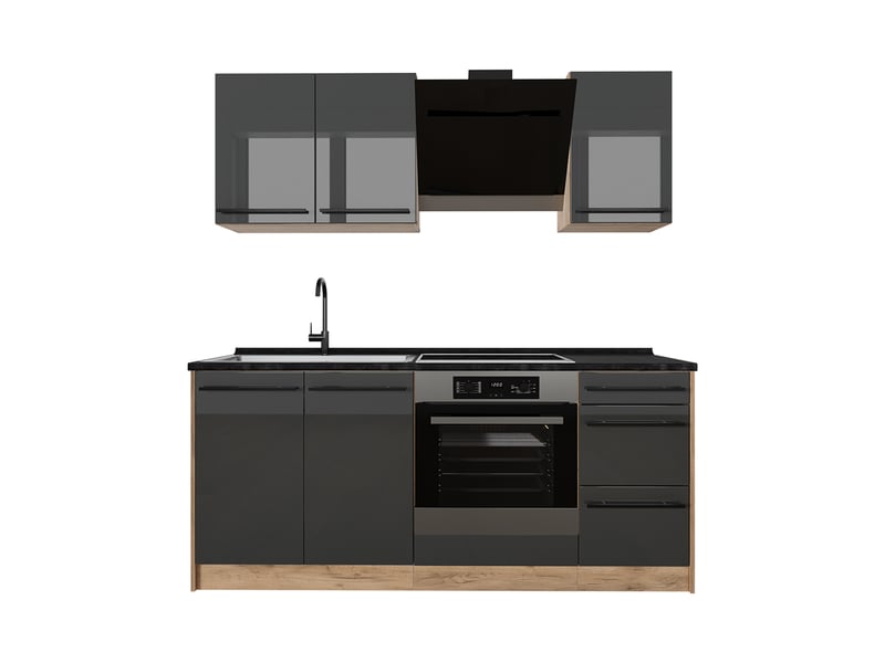 Vicco cuisine, anthracite haute brillancechêne doré, 180cm plan de travail anthracite - Conforama A