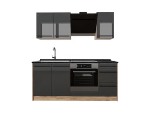 Vicco cuisine, anthracite haute brillancechêne doré, 180cm plan de travail anthracite