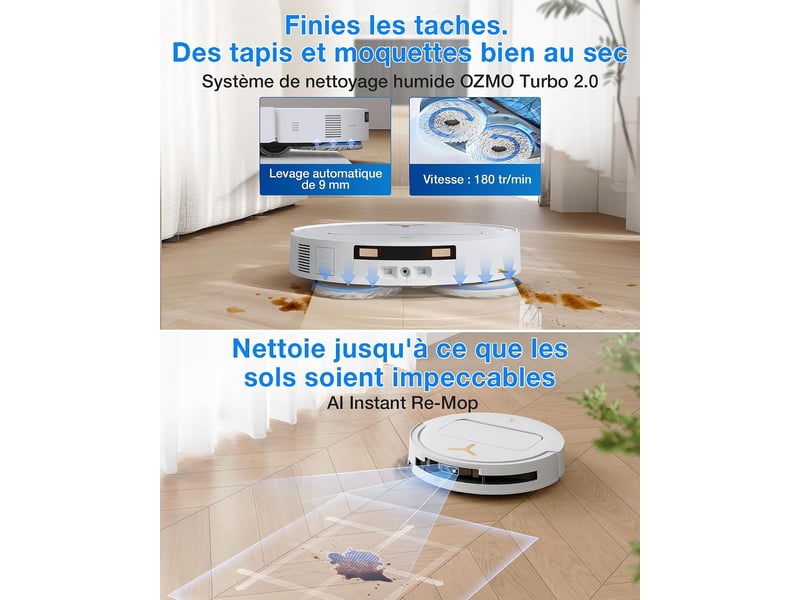  ECOVACS DEEBOT T50 Pro Omni Gen3 Robot Aspirateur Laveur, 25000Pa, AIVI 3D 3.0, Lavage 75°C, 81mm 25kPa, AIVI 3D 3.0,Lavage 75°C - Conforama R
