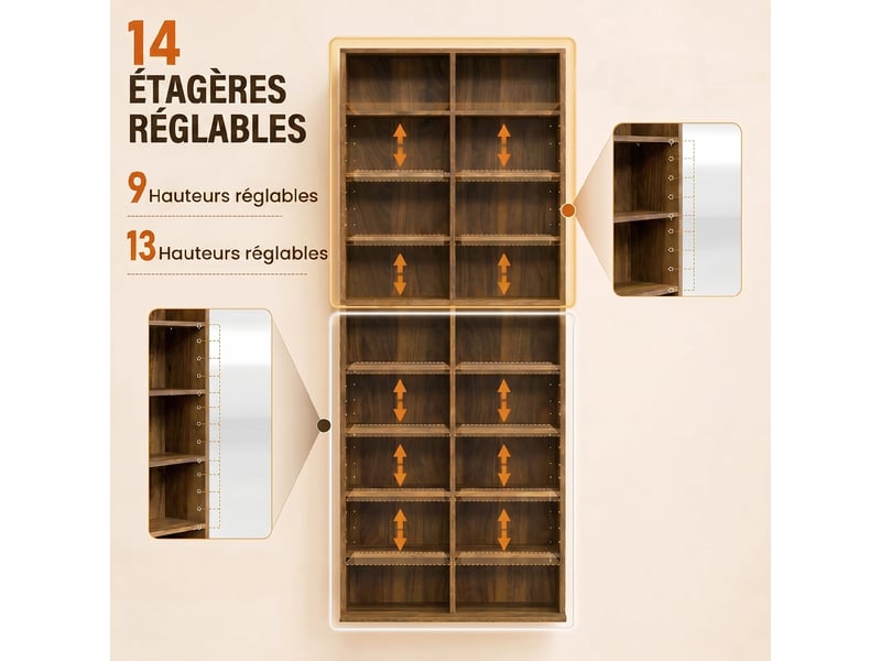  Rangements pour cd et dvd 18 compartiments 78,5x24x175cm noyer foncé  - Conforama E