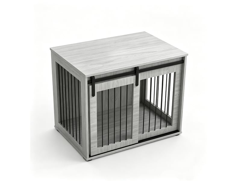  Caisse d'intérieur chats et chiens 98 x 58 x 61 cm – gris – porte coulissante verrouillable et ventilée  - Conforama A