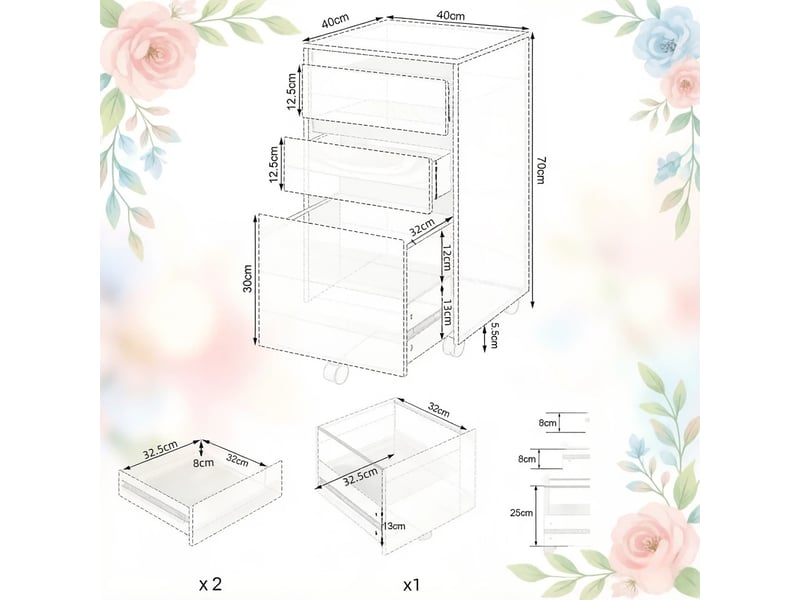  Caisson de bureau mobile 40 x 40 x 70 cm noir chêne foncé, panneaux de bois, 3 tiroirs pour dossiers a4  - Conforama C