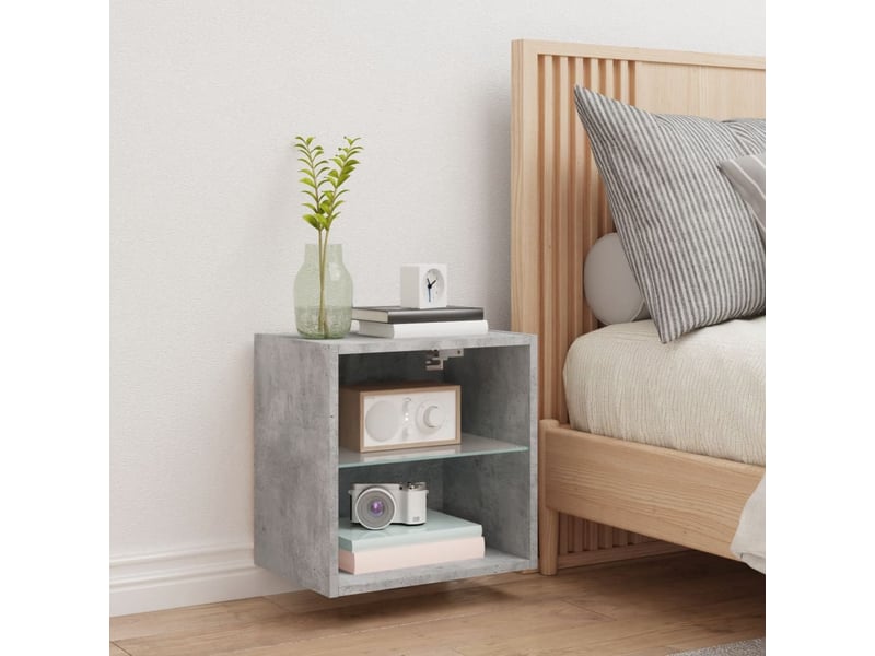  Table de chevet - cabinet de chevet - table de nuit murale avec lumières led gris béton  - Conforama C