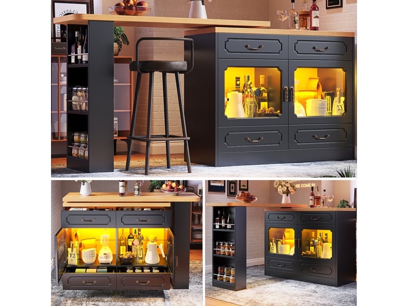  Table de bar noir - 203cm led mdf table de bar noir - Conforama B