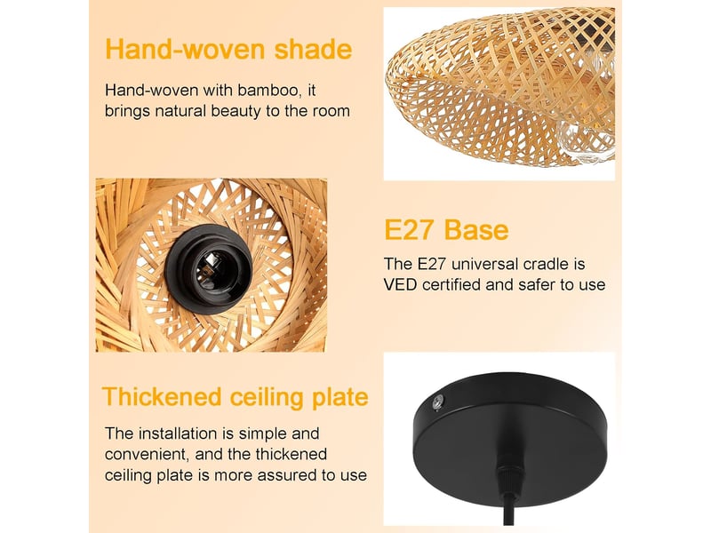  Suspension rotin 40cm tissage plafonnier e27 créativité éclairage de plafond pour salle à manger salon restaurant  - Conforama C