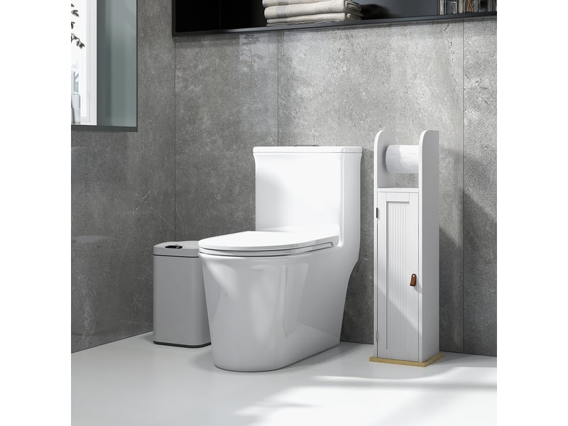  Meuble de salle de bain avec porte-papier toilette, compartiment de rangement et étagères réglables, 20 x 20 x 80 cm, blanc  - Conforama D