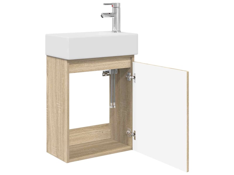  Meuble de rangement salle de bain avec robinet chêne sonoma shl2803  - Conforama D