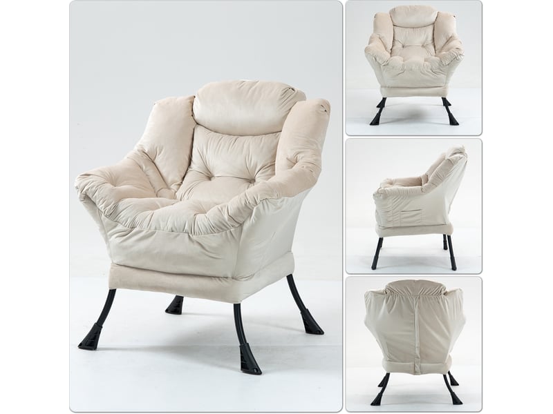  Fauteuil relax kaki en métal avec poche latérale et soutien de nuque, pour salon, chambre ou balcon, confort  - Conforama D