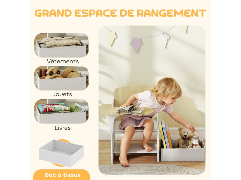  Bureau et chaise pour enfants avec bac de rangement, blanc, ensemble table d'activité 2-en-1 pour dessin lecture et jeux  - Conforama E