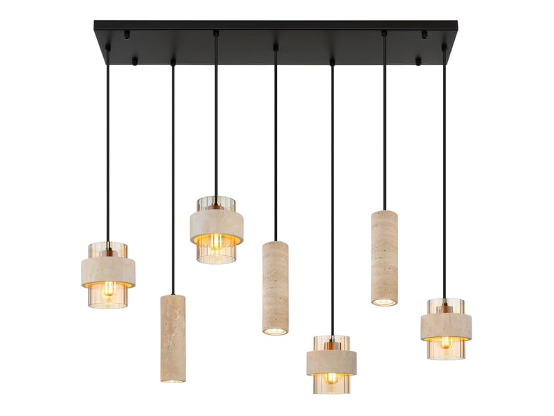  Globo daren suspension cluster, noir mat, abat-jour en verre ambré, 3 x gu10 4 x e27  - Conforama D