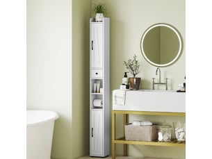 Armoire salle de bain haute, meuble de rangement colonne, 2 portes, tiroir, étagères réglables, blanc, 20x20x185cm