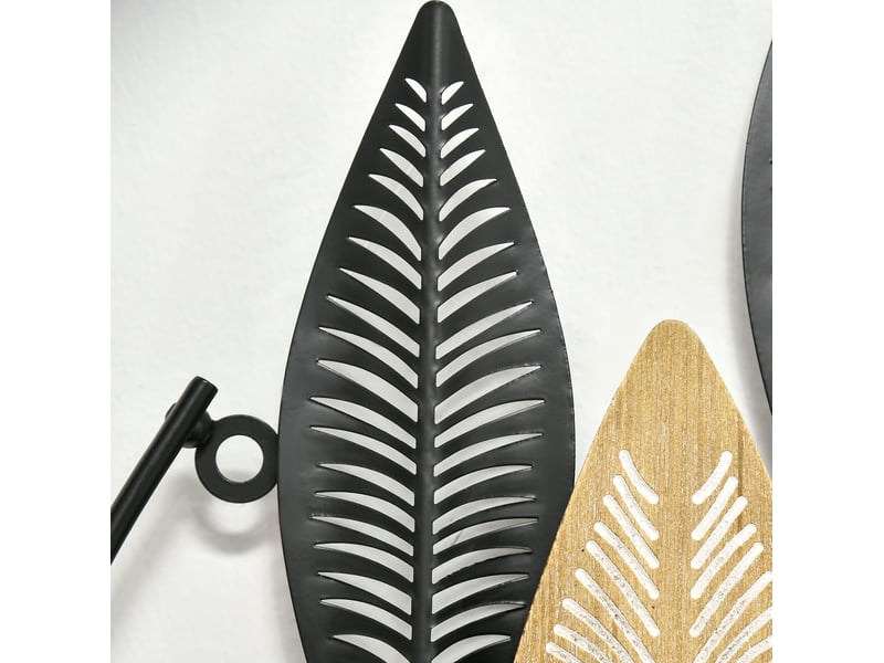  Décoration murale 3d, lot de 2 feuilles 40 x 46 cm noir et naturel en métal, design moderne pour salon  - Conforama E
