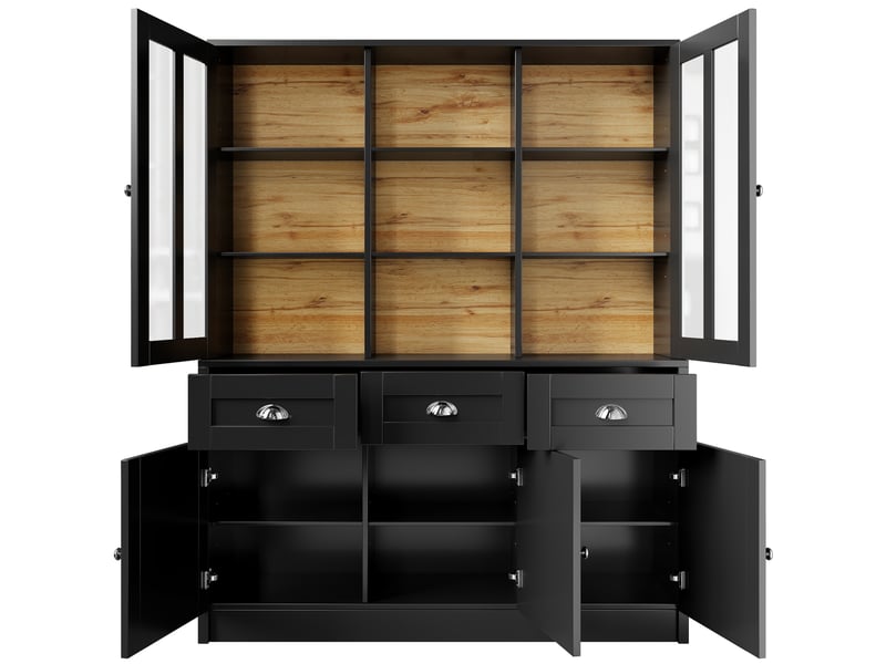  Buffet haut 140x38,5x175 cm noir en mdf et acrylique, rangement avec tiroirs pour cuisine et salle à manger  - Conforama D