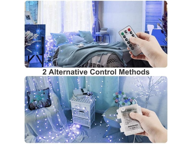  2 guirlandes lumineuses 10 m 100 led blanc‑froid, étanche ip65, piles, minuterie et télécommande, décoration intérieur‑extérieur noël, mariage, jardin  - Conforama B