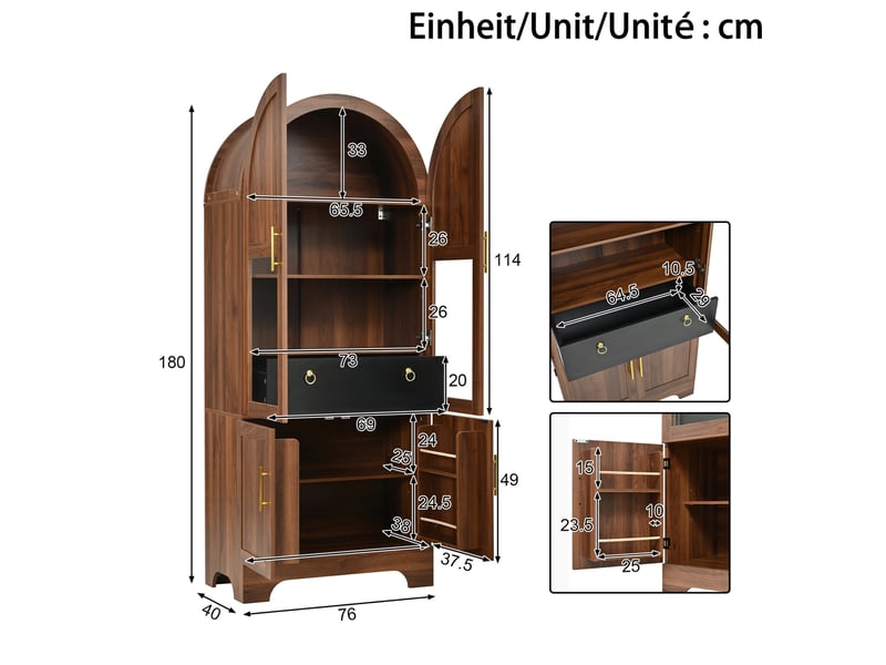  Buffet haut led avec 4 portes et tiroir en mdf coloris noyer 76x40x180 cm  - Conforama C