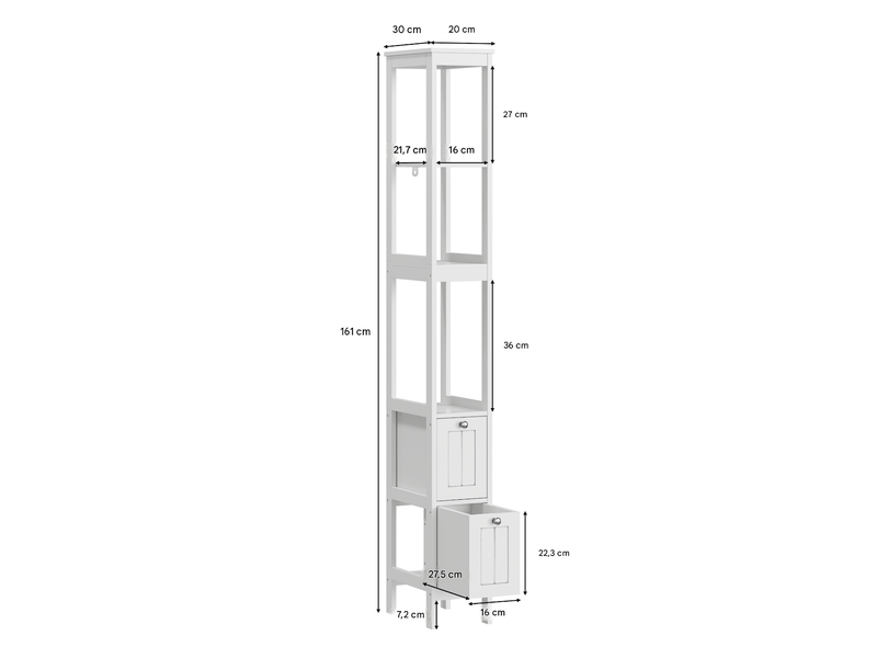  Colonne de salle de bain 2 tiroirs 3 étagères blanc 20 x 30 x 160 cm W3180P324510 - Conforama C