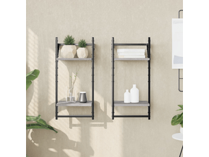 Étagères murales à 2 niveaux avec barres 2 pcs sonoma gris- comfortxl
