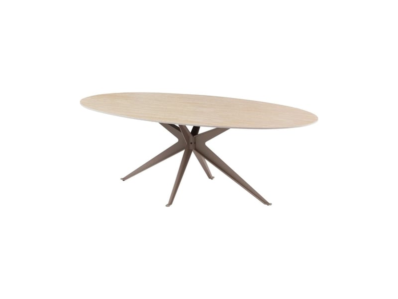  Table de salle à manger avelis ovale 220 cm en céramique beige et métal marron style contemporain  - Conforama A