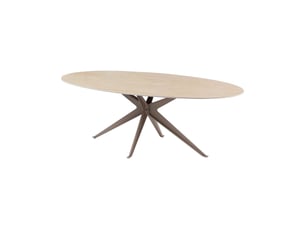Table de salle à manger avelis ovale 220 cm en céramique beige et métal marron style contemporain